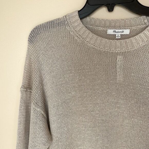 MADEWELL Linen Sweater Women Medium NEW Drop Shoulder Loose Knit Khaki Tan NQ344 - Picture 3 of 15